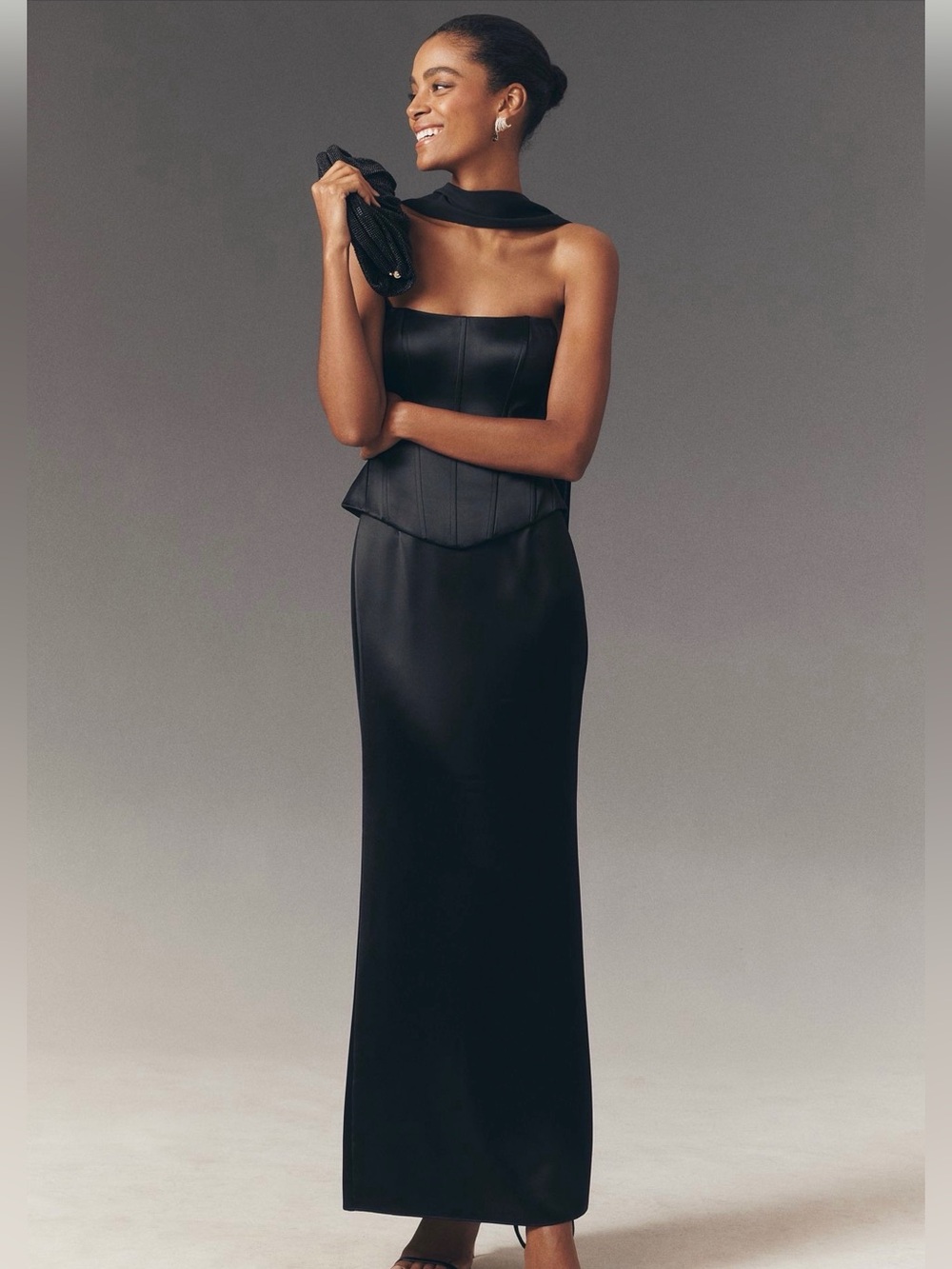 BHLDN Black Satin corset dress